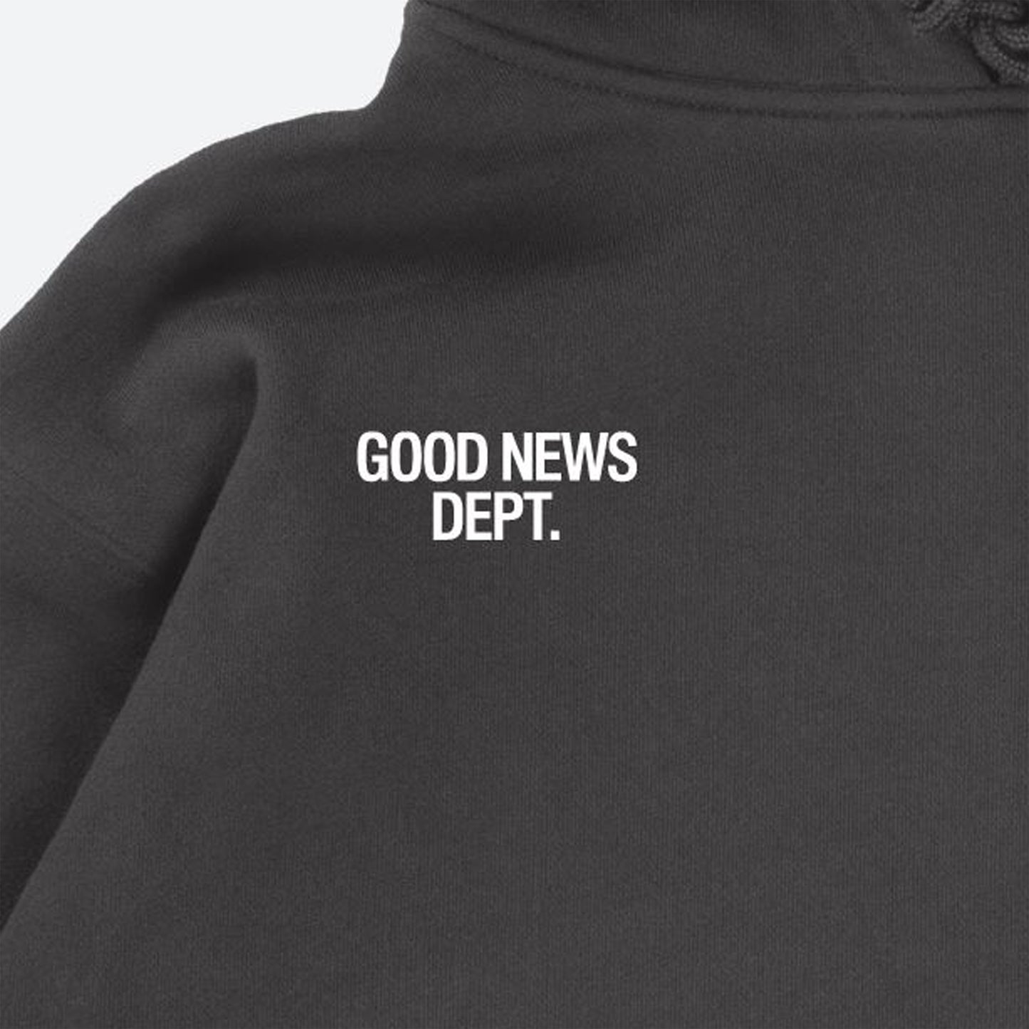 "GOOD NEWS DEPT." HOODIE (BLACK/WHITE)