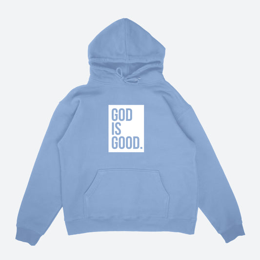 God Is Good Box Logo Unisex Hoodie Carolina Blue