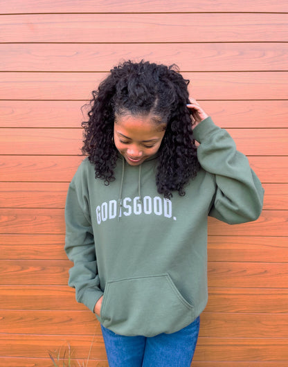 "GOD IS GOOD" ARCH HOODIE (MILITARY GREEN/WHITE)